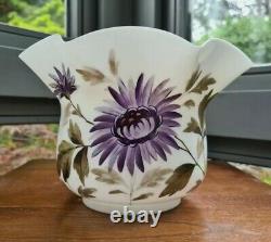 Original Victorian Opal Glass Hand Painted Amethyst Chrysanthemum Oil Lamp Shade