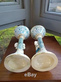 Original Victorian Pair Copeland Putti Cherub China Ceramic Oil Lamp Bases 30cm