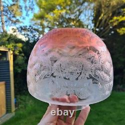 Original Victorian Peach Glass Oil Lamp Shade Acid Crystal Etched 4 Fitter A1