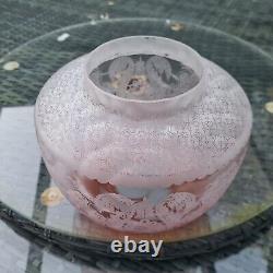 Original Victorian Peach Glass Oil Lamp Shade Acid Crystal Etched 4 Fitter A1