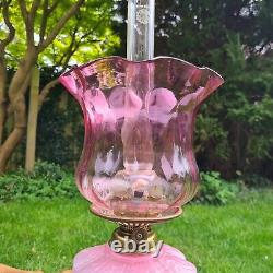 Original Victorian Pink Glass Oil Lamp Shade and Molded Font Duplex Brass Base