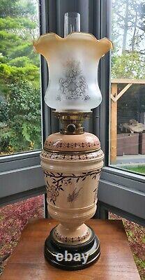Original Victorian Pottery Taylor Tunnicliffe Oil Lamp Glass Shade Butterflies
