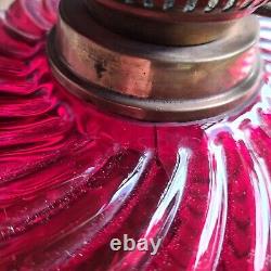 Original Victorian Red Glass Oil Lamp Shade and Baccarat Font Duplex Brass Base