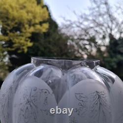 Original Victorian Ribbed Melon Section Glass Oil Lamp Shade Duplex Etched Birds