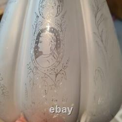 Original Victorian Ribbed Melon Section Glass Oil Lamp Shade Duplex Etched Birds