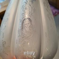 Original Victorian Ribbed Melon Section Glass Oil Lamp Shade Duplex Etched Birds