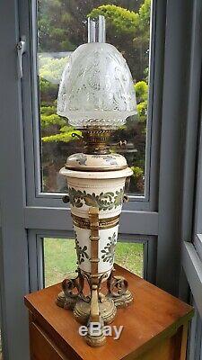 Original Victorian Royal Doulton Lambeth Carrara Oil Lamp Messengers Ceramic A1