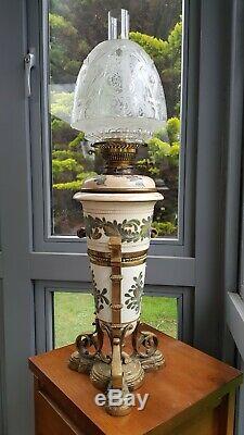 Original Victorian Royal Doulton Lambeth Carrara Oil Lamp Messengers Ceramic A1