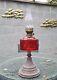 Original Victorian Sherwoods Cranberry Facet Cut Glass Oil Lamp Shade Font Base