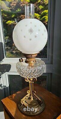 Original Victorian Superb Diamond Star Wheel Cut Opal Glass Oil Lamp Shade 4