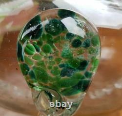 Original Victorian Tadpole Art Glass Green Oil Lamp Font and Shade Stuart