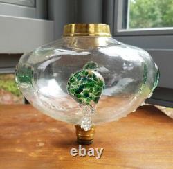 Original Victorian Tadpole Art Glass Green Oil Lamp Stuart Font Brass Base