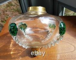 Original Victorian Tadpole Art Glass Green Oil Lamp Stuart Font Brass Base