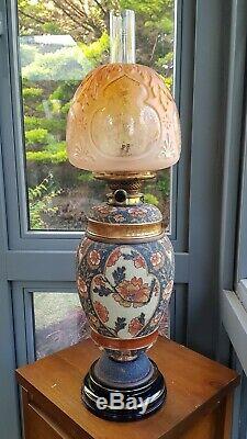 Original Victorian Taylor Tunnicliffe Orange Blue Oil Lamp Hinks PotteryCeramic