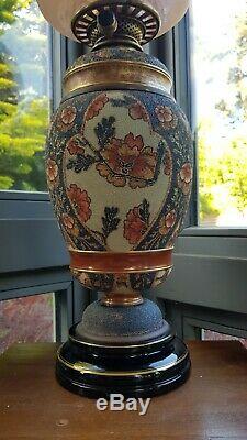 Original Victorian Taylor Tunnicliffe Orange Blue Oil Lamp Hinks PotteryCeramic