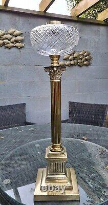 Original Victorian Very heavy Cut Glass cast brass Oil Lamp base 23mm fitter