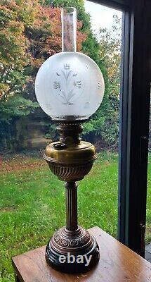 Original Victorian Wild & Wessel Globe Vulcan 18 Brass Oil Lamp Cut Glass Shade