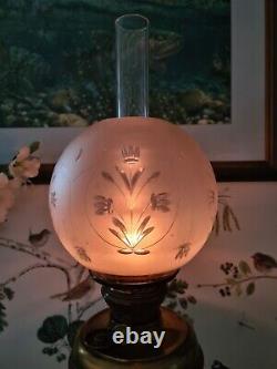 Original Victorian Wild & Wessel Globe Vulcan 18 Brass Oil Lamp Cut Glass Shade