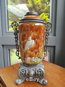Original Victorian Zsolnay Pecs Budapest Style Majolica Oil Lamp Ceramic China