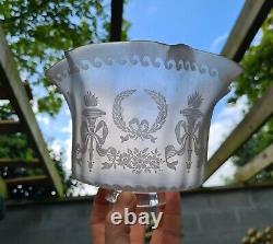 Original Victorian glass Acid crystal Etched gas oil lamp shade 2.5 inch fitter