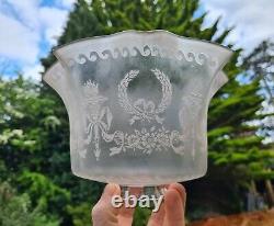 Original Victorian glass Acid crystal Etched gas oil lamp shade 2.5 inch fitter