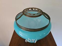 Original Vintage Blue Glass Oil Lamp Shade Carrier Ring 2.5 inch Burner Fitter