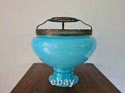 Original Vintage Blue Glass Oil Lamp Shade Carrier Ring 2.5 inch Burner Fitter