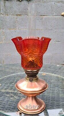 Original Working Clean Copper Brass Kosmos Brenner Oil Lamp Arsenic Orange Shade