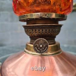 Original Working Clean Copper Brass Kosmos Brenner Oil Lamp Arsenic Orange Shade