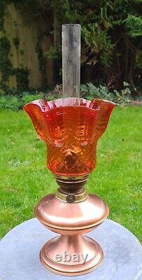 Original Working Clean Copper Brass Kosmos Brenner Oil Lamp Arsenic Orange Shade