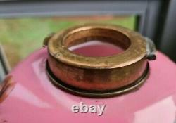 Original victorian cast metal base pink glass oil lamp font 21mm bayonet burner