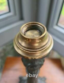 Original victorian cast metal base pink glass oil lamp font 21mm bayonet burner