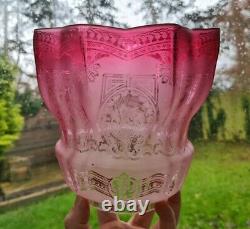 Original victorian cranberry acid etched glass kerosene paraffin oil lamp shade