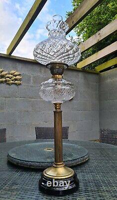 Original victorian cut glass oil lamp font Optic shade brass base working burner