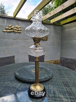 Original victorian cut glass oil lamp font Optic shade brass base working burner