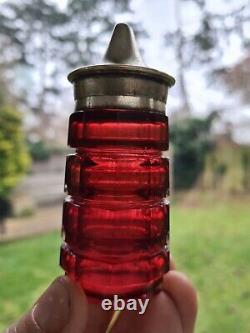Original victorian ruby red cranberry glass facet slice cut salt sugar shaker A1