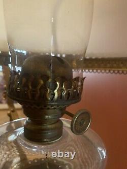 Ornate Retractable Brass Victorian Hanging Oil Parlor Lamp With White Shade