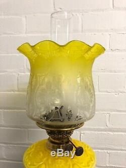 Outstanding Antique Victorian Yellow Lemon Embossed Matching Bowl/ Stem Oil Lamp
