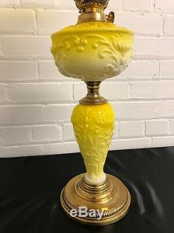 Outstanding Antique Victorian Yellow Lemon Embossed Matching Bowl/ Stem Oil Lamp