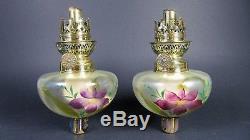 PAIR French Oil Lamp Antique Victorian Enameled Glass Bronze Wall Piano Sconce