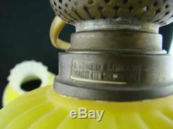 PRETTY 19th C SMALL OIL LAMP CONVERTED TO ELECTRIC GRADUATED YELLOW FONT & SHADE