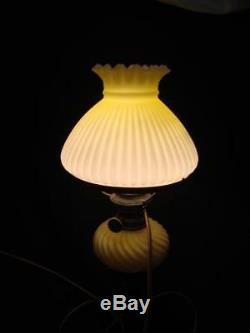 PRETTY 19th C SMALL OIL LAMP CONVERTED TO ELECTRIC GRADUATED YELLOW FONT & SHADE