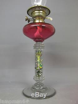 Pretty Victorian Freeblown Glass Ruby Oil Lamp With Duplex Burner