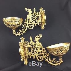 Pair 19th Cent circa Brass Gilt Oil Lamp Brackets Sconces Stunning Detail
