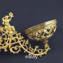 Pair 19th Cent circa Brass Gilt Oil Lamp Brackets Sconces Stunning Detail