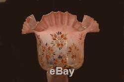 Pair (2) Victorian 4 duplex hand painted Murano opalescent glass oil lamp shade