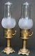 Pair Antique French BEC Oil Hurricane Banquet Lamp Frost Shade MV Burner 25
