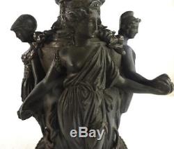 Pair Antique French Brass & Spelter Lamp Base Or Oil Lamp Base Classical Figures