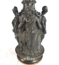 Pair Antique French Brass & Spelter Lamp Base Or Oil Lamp Base Classical Figures