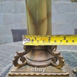 Pair Enormous Original French Cast Bronze Onyx Oil Lamp 23cm Bases 53cm Tall